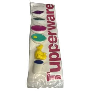 Vtg "TUPPERWARE" Button Covers Set Of 6 Mini Containers + Dino, New in Package!